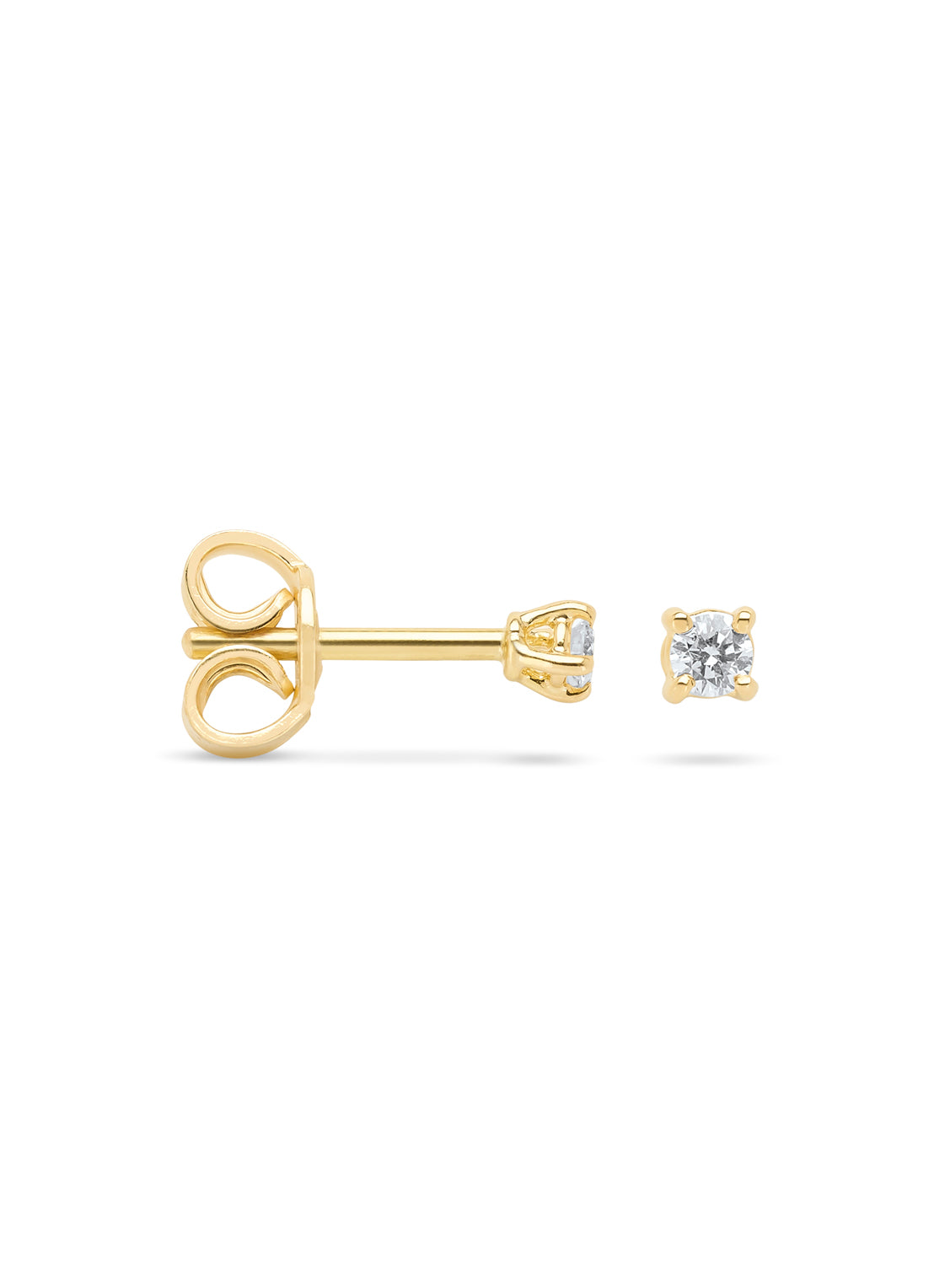 Geelgouden solitair oorstekers, 0.04 ct diamant, Groeibriljant