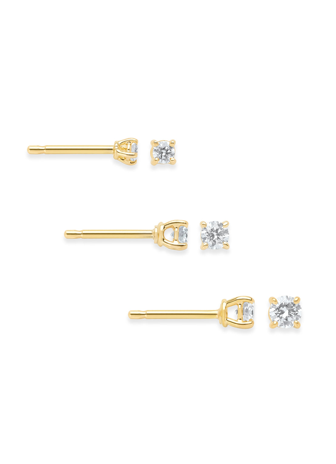 Geelgouden solitair oorstekers, 0.04 ct diamant, Groeibriljant