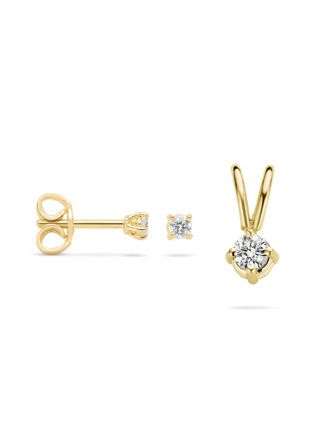 Geelgouden Groeibriljant oorsieraden & hanger set