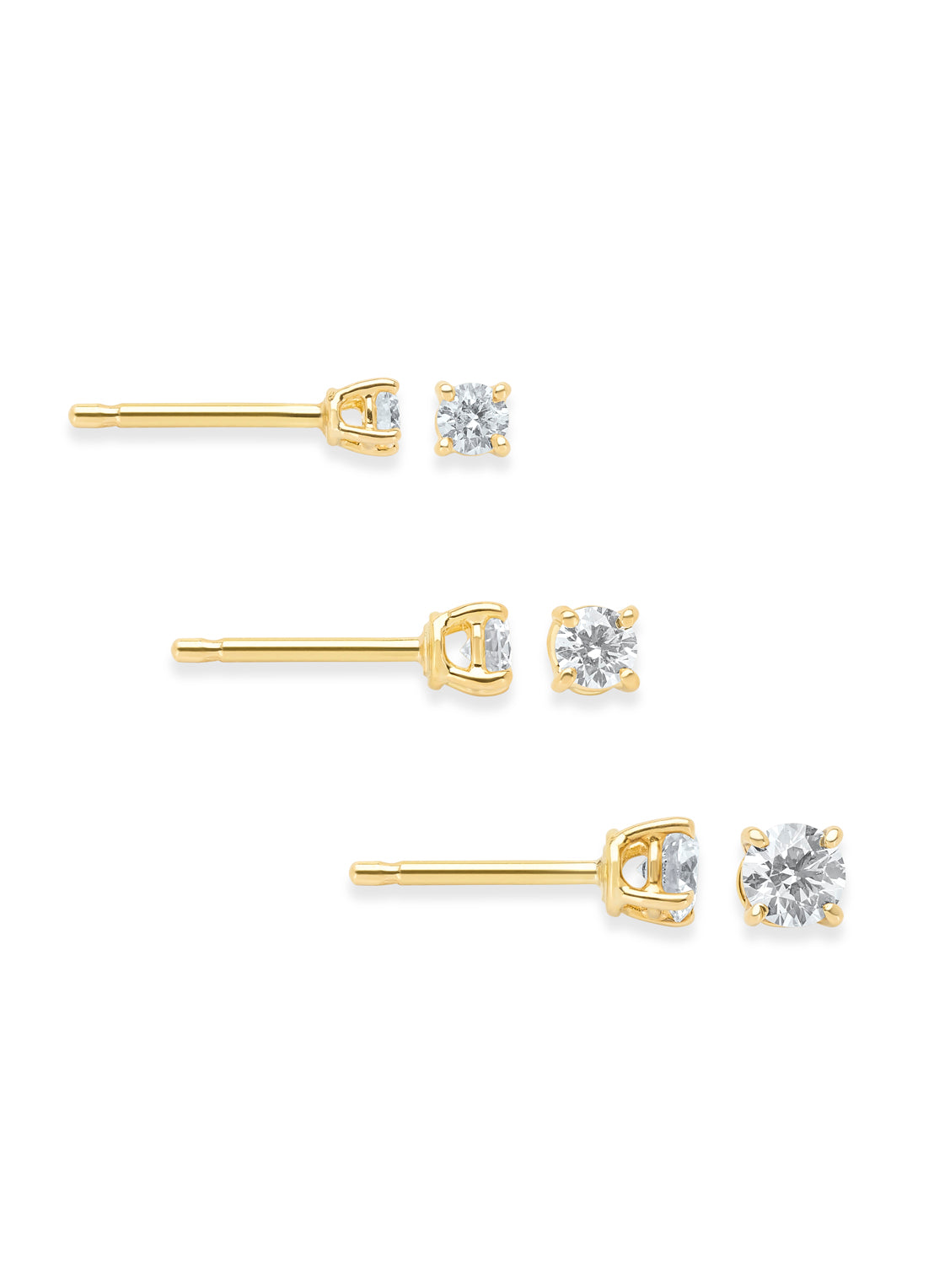 Geelgouden solitair oorstekers, 0.12 ct diamant, Groeibriljant