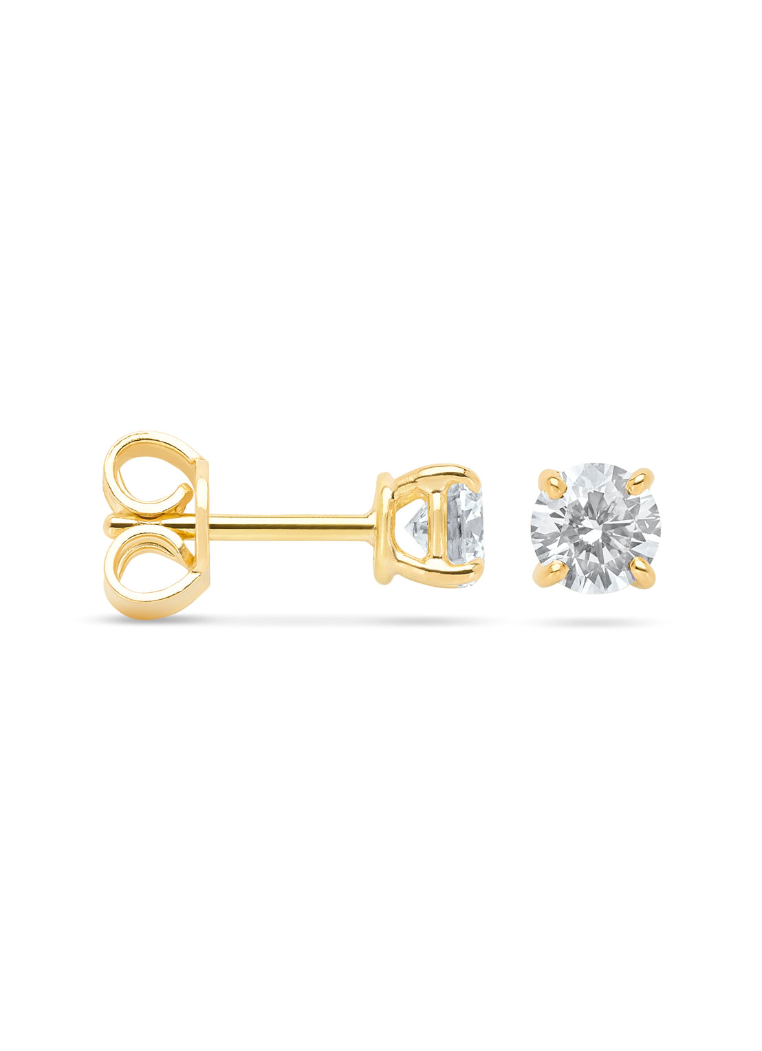 Geelgouden solitair oorstekers, 0.74 ct diamant, Groeibriljant