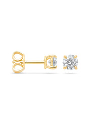 Geelgouden solitair oorstekers, 0.74 ct diamant, Groeibriljant