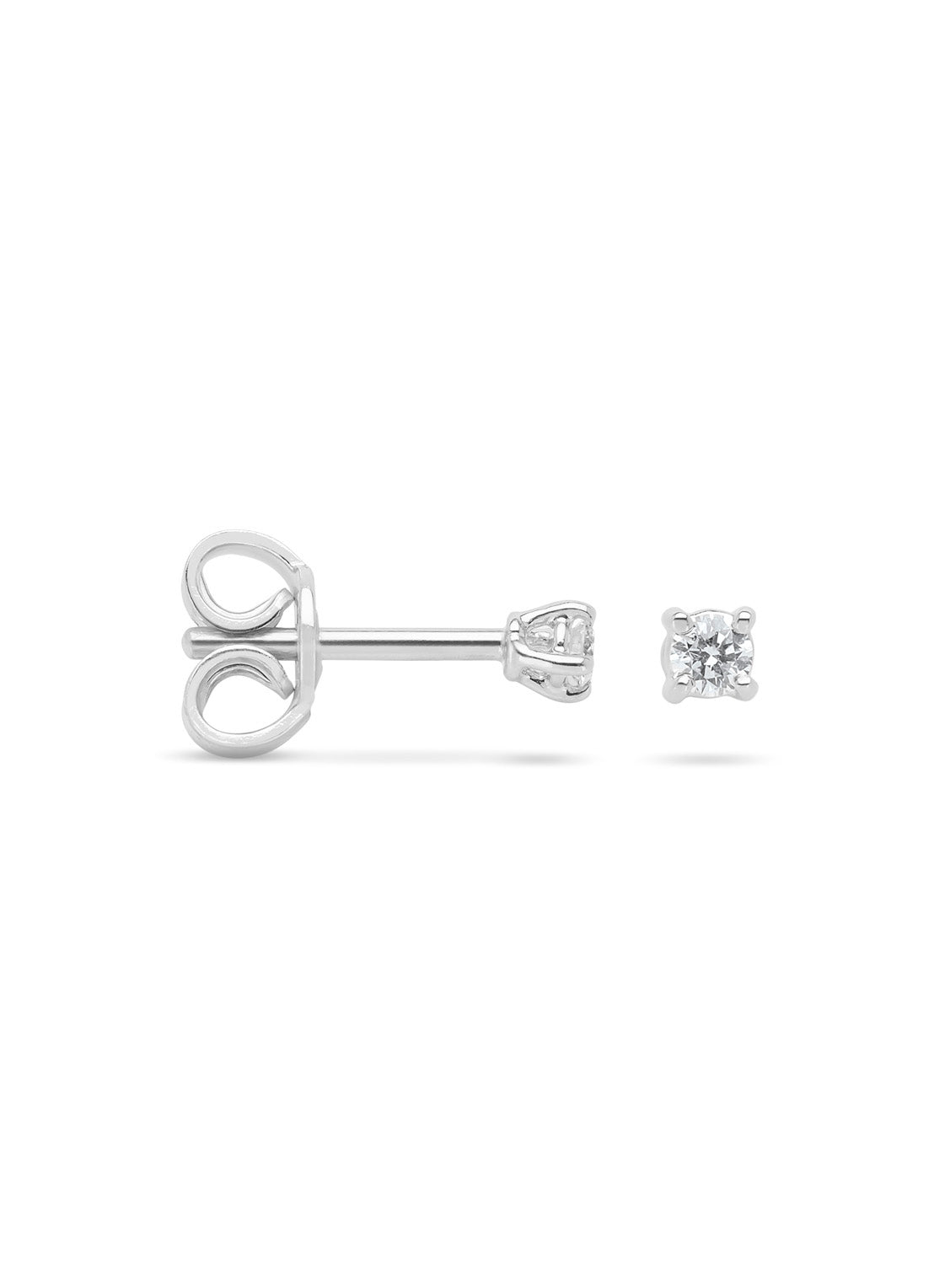 White gold solitary ear plugs, 0.08 ct diamond, Groeibriljant