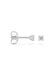 White gold solitary ear plugs, 0.08 ct diamond, Groeibriljant