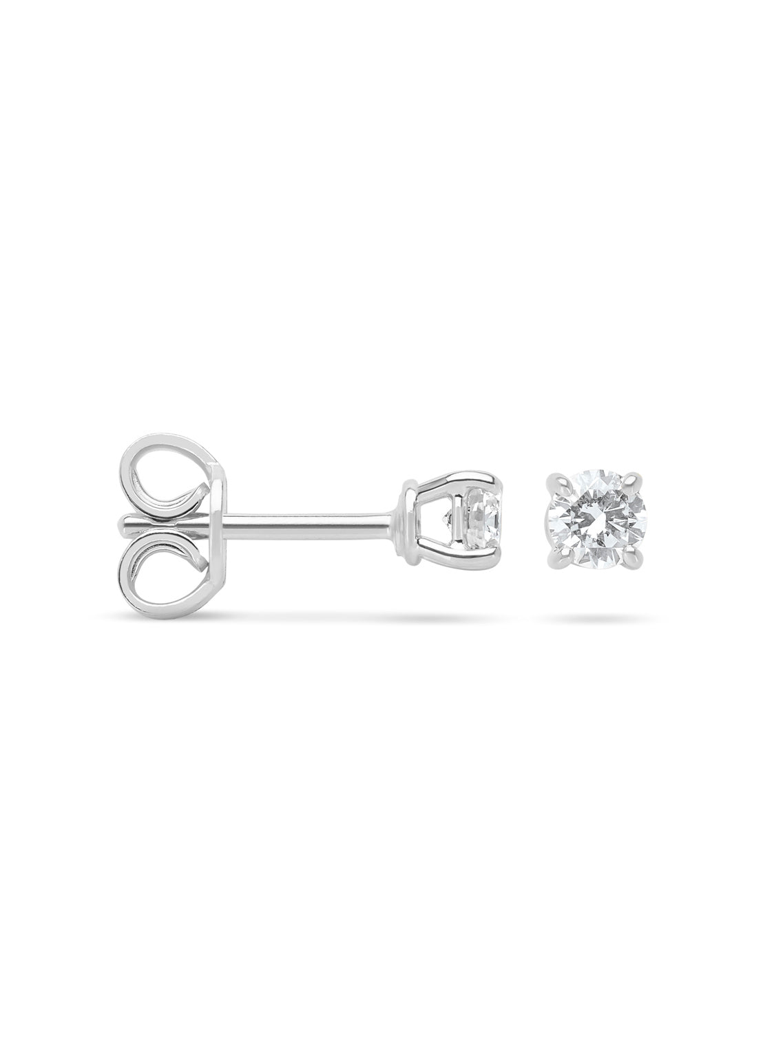 White gold solitary ear plugs, 0.34 ct diamond, Groeibriljant