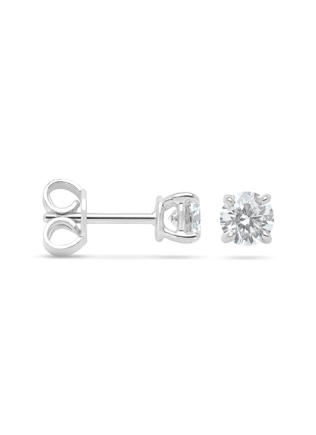 White gold solitary ear plugs, 0.78 ct diamond, Groeibriljant