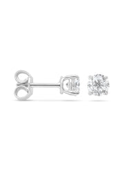 White gold solitary ear plugs, 1.00 ct diamonds, Groeibriljant