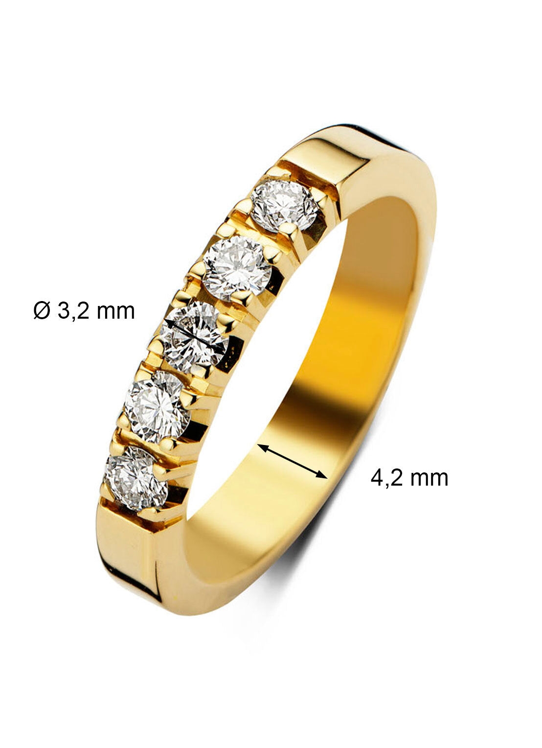Yellow gold alliance ring, 0.65 ct diamond, Groeibriljant