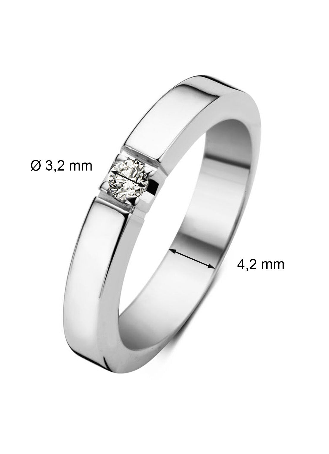 Witgouden alliance ring, 0.13 ct diamant, Groeibriljant