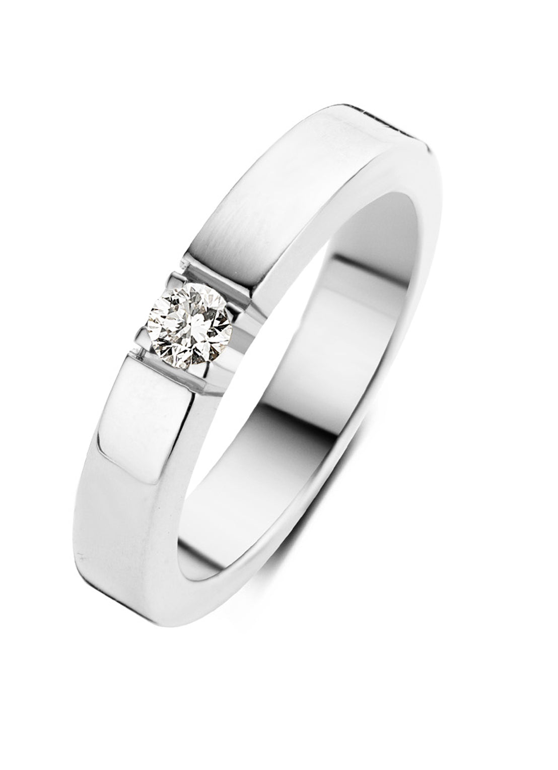 Witgouden alliance ring, 0.16 ct diamant, Groeibriljant