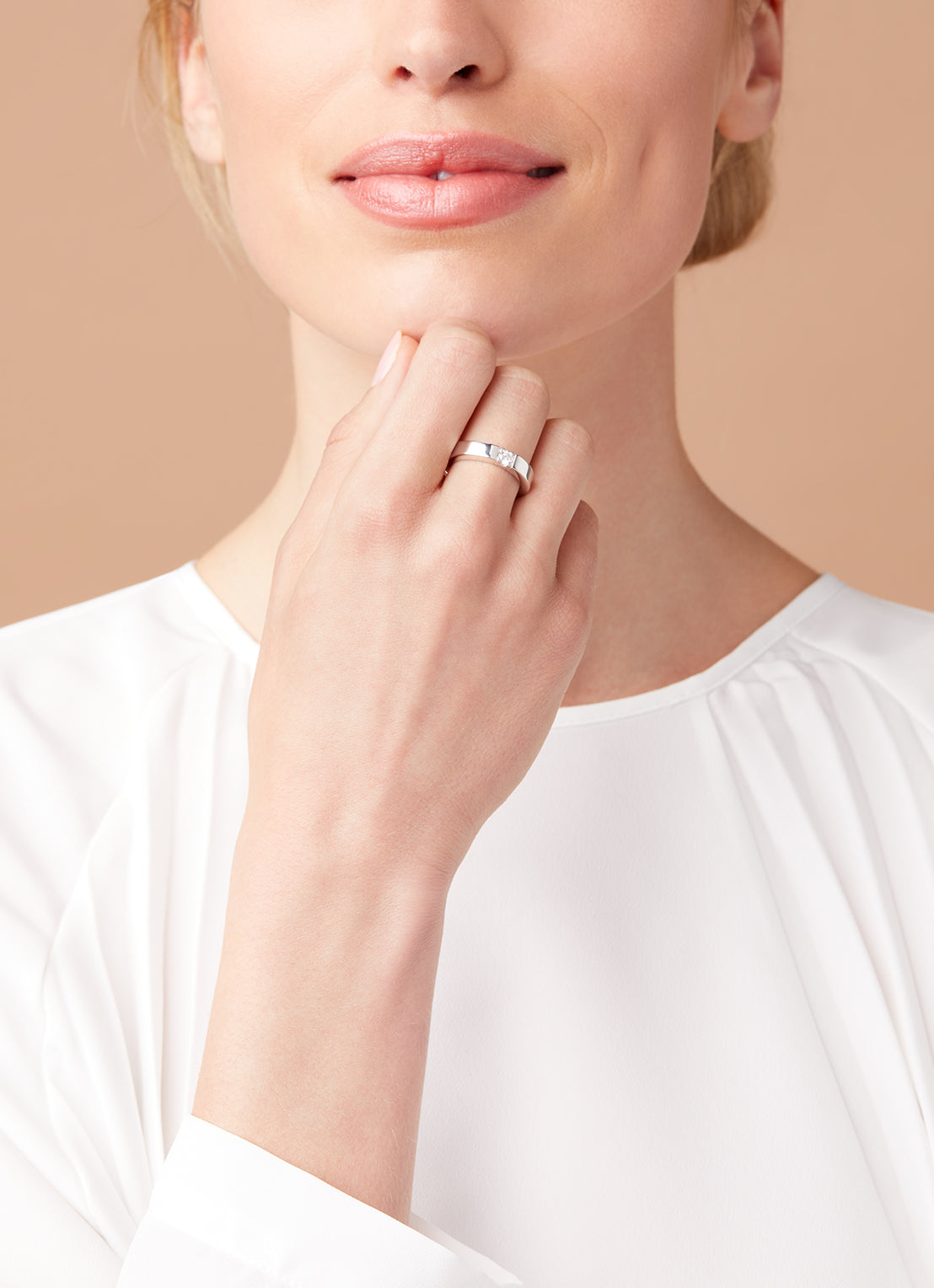 Witgouden alliance ring, 0.16 ct diamant, Groeibriljant