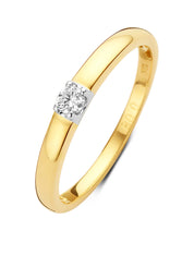 Golden solitary ring, 0.08 ct diamond, Groeibriljant