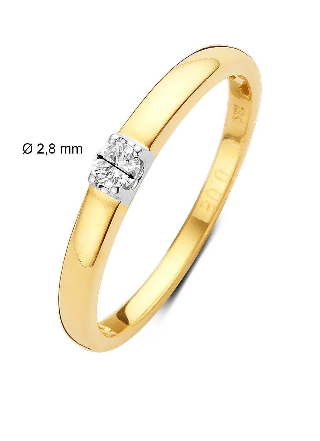 Geelgouden solitairring, 0.08 ct diamant, Groeibriljant