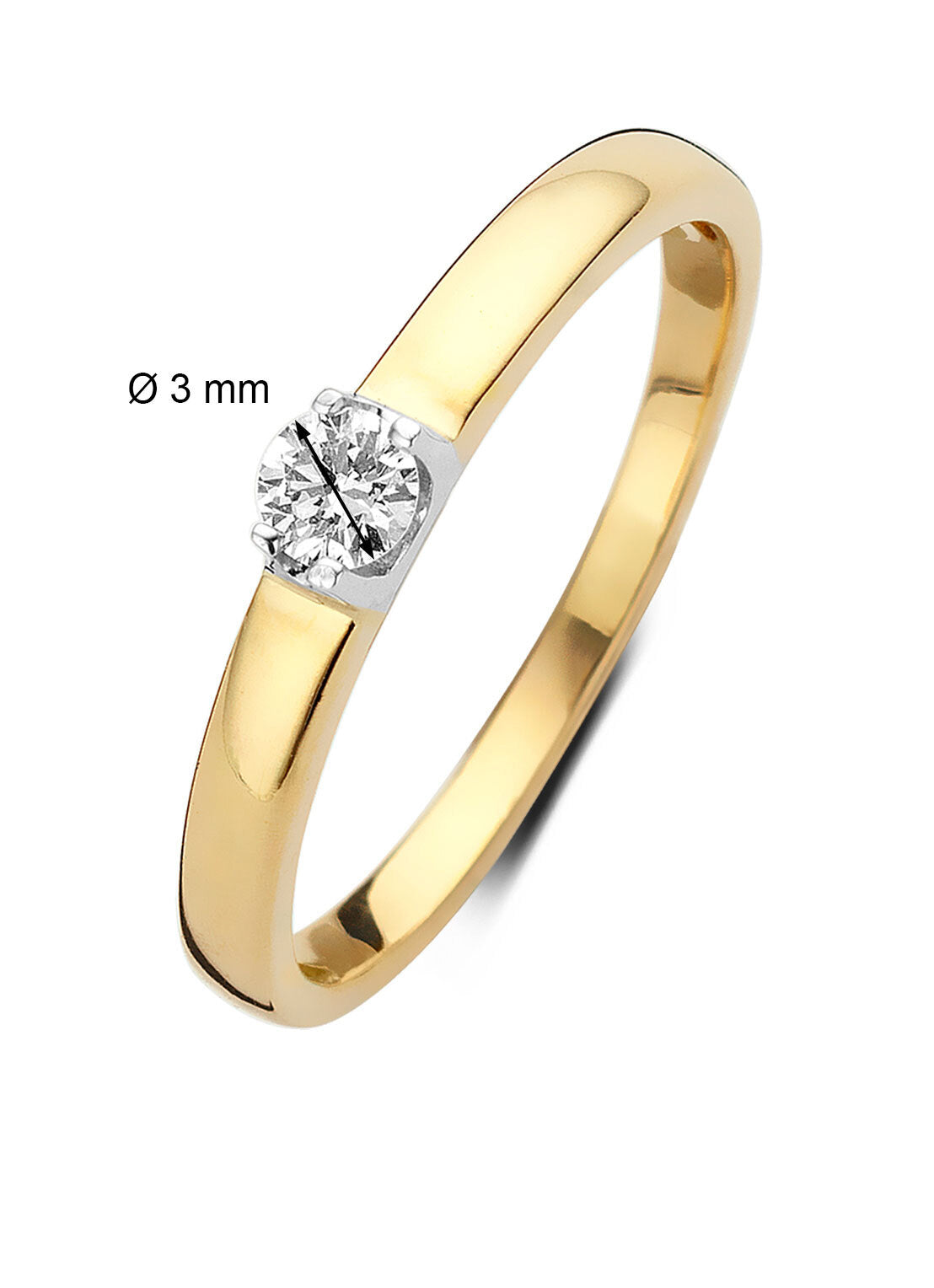 Golden solitary ring, 0.11 ct diamond, Groeibriljant