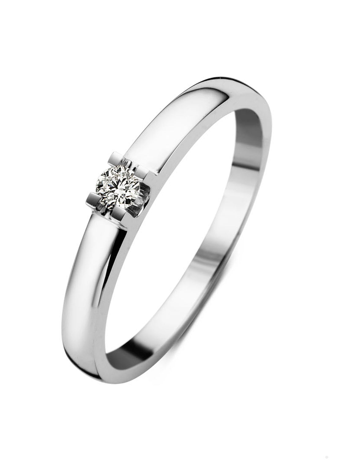 Witgouden solitairring, 0.11 ct diamant, Groeibriljant
