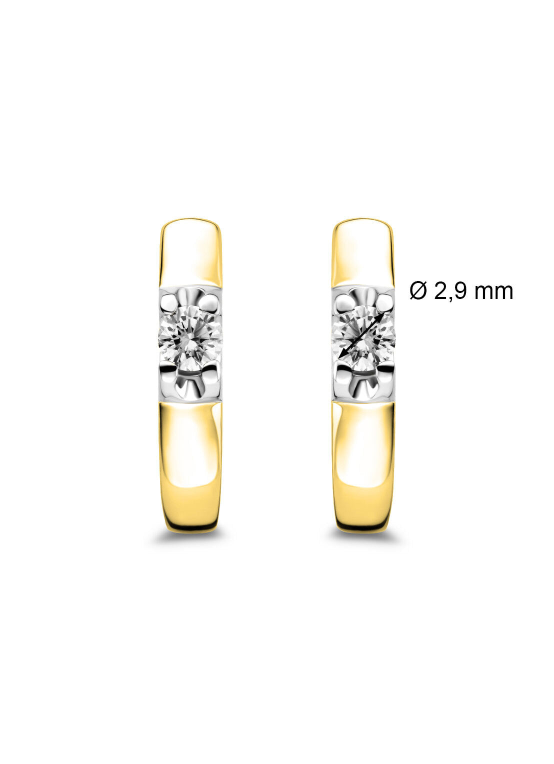 Geelgouden solitair oorstekers, 0.18 ct diamant, Groeibriljant