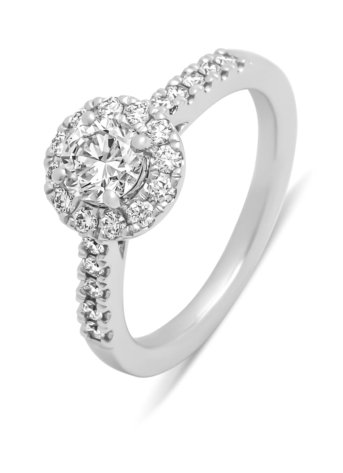 Witgouden ring, 0.92 ct diamant, Halo