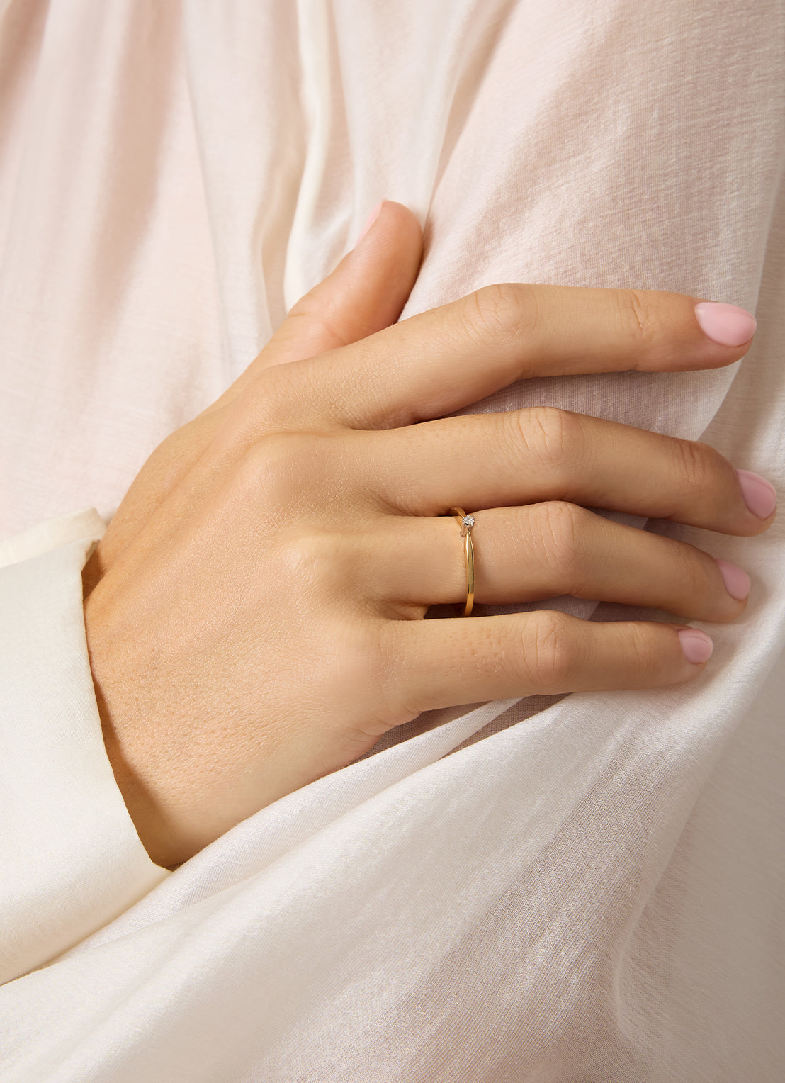 Roségouden solitairring, 0.02 ct diamant, Groeibriljant