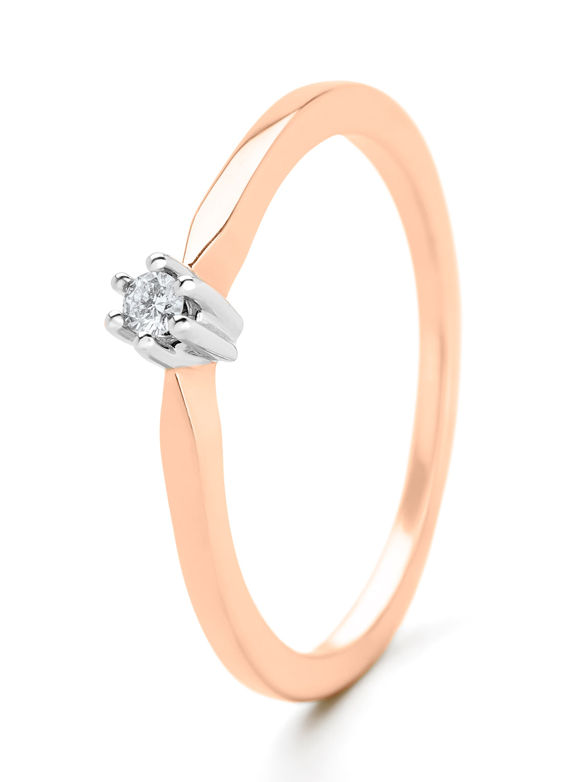 Roségouden solitairring, 0.04 ct diamant, Groeibriljant