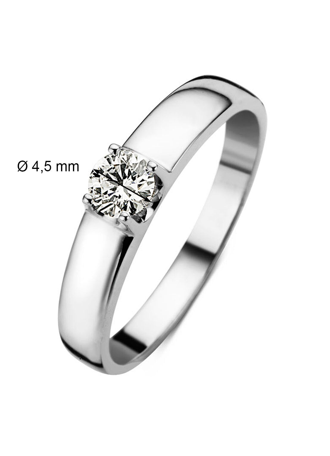 Witgouden solitairring, 0.34 ct diamant, Groeibriljant