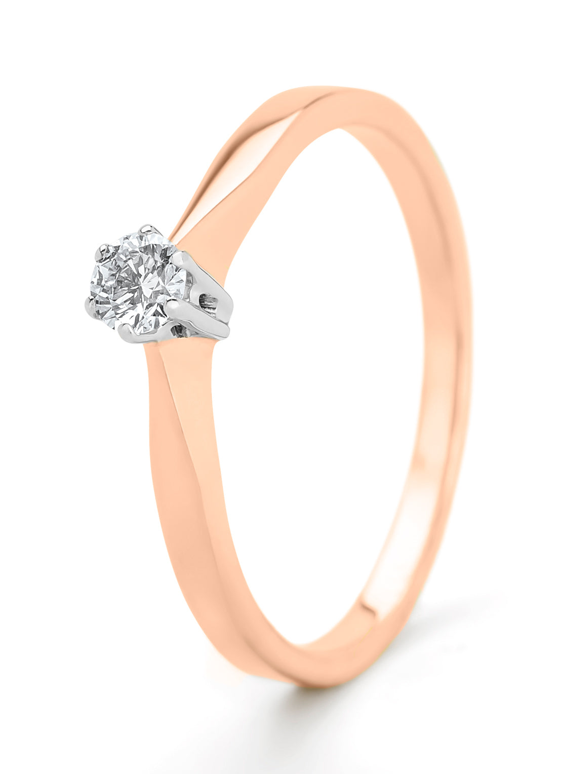 Roségouden solitairring, 0.20 ct diamant, Groeibriljant