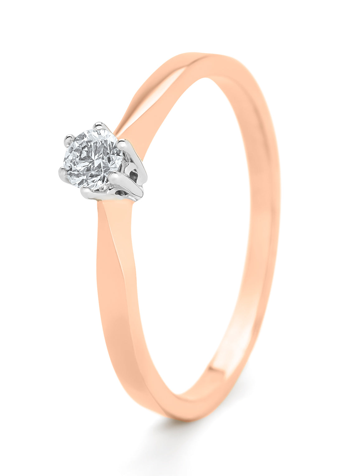 Roségouden solitairring, 0.14 ct diamant, Groeibriljant