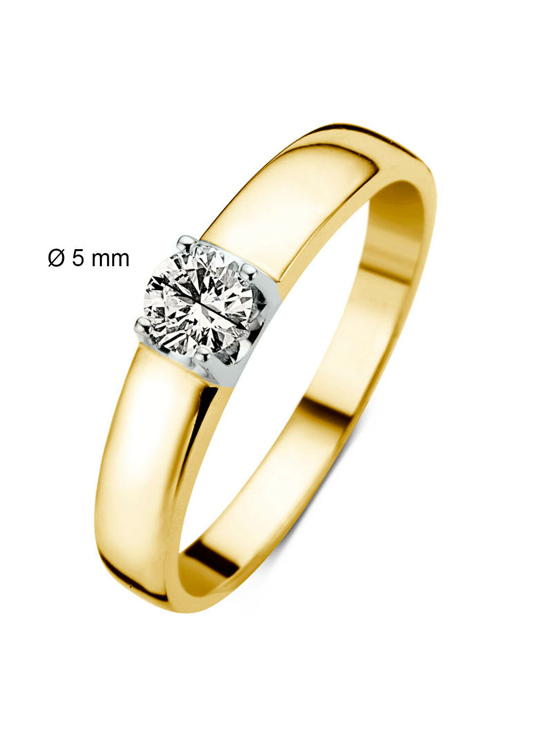 Geelgouden solitairring, 0.46 ct diamant, Groeibriljant