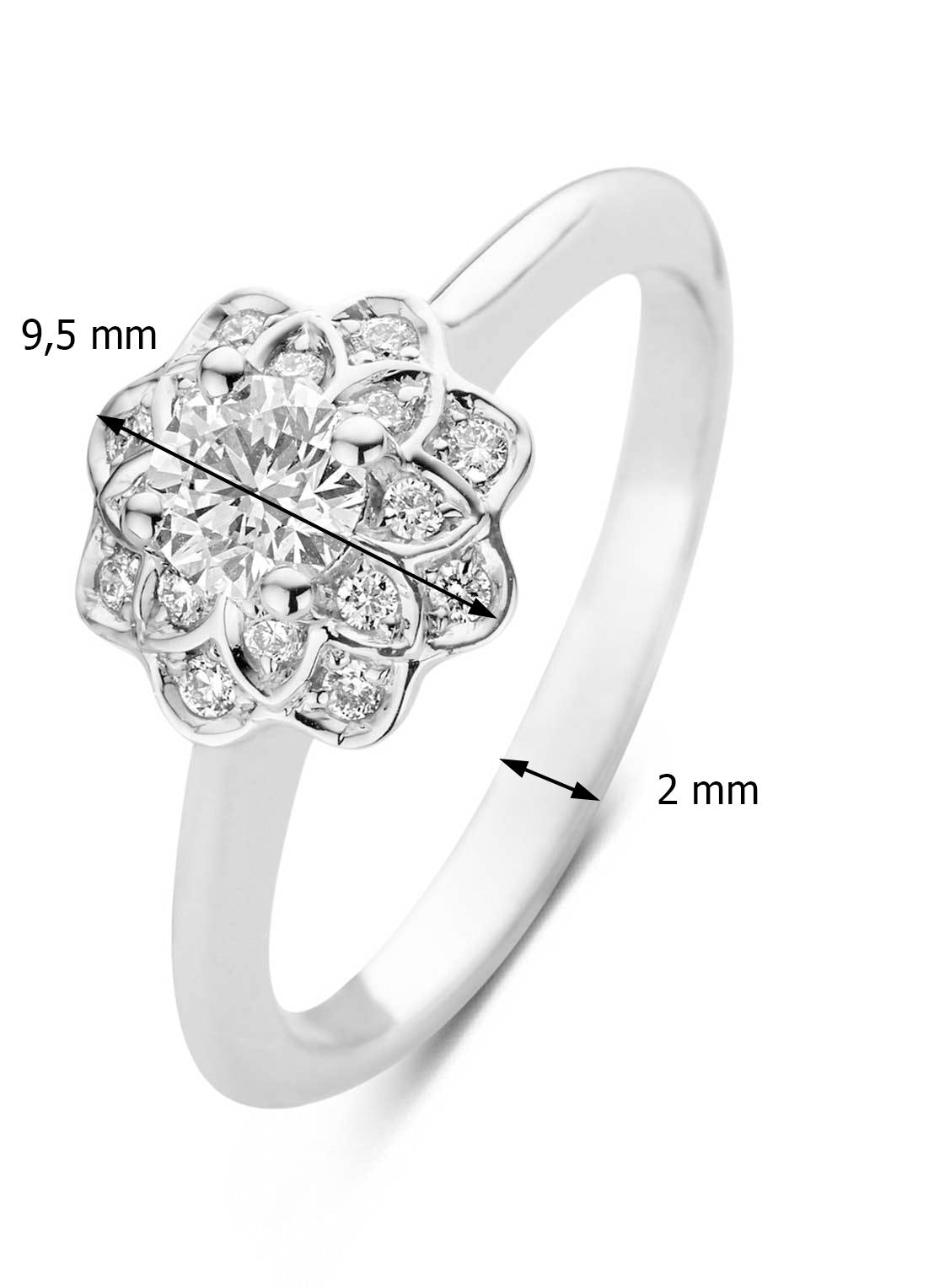 Witgouden ring, 0.42 ct diamant, Hearts & Arrows