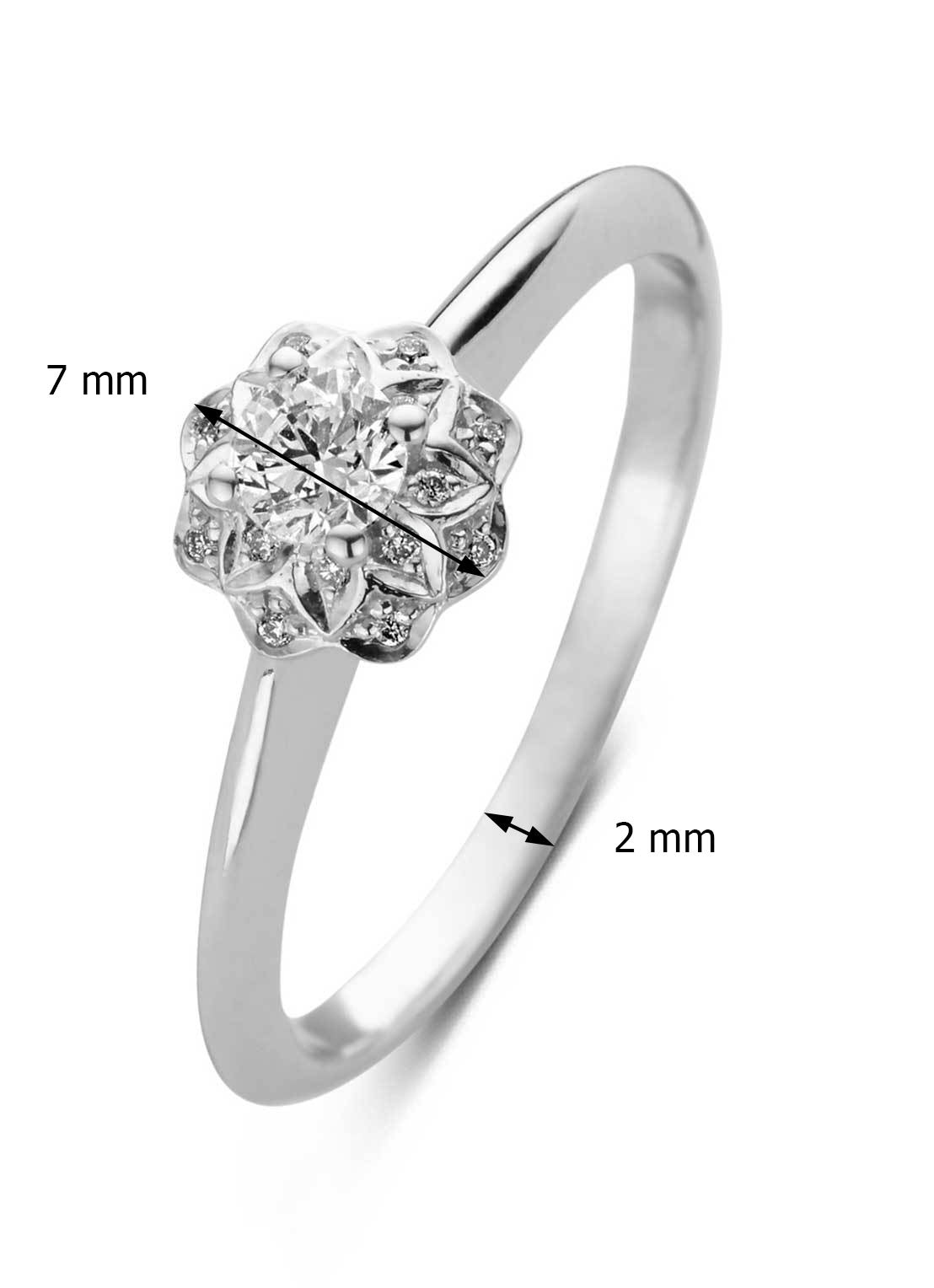 Witgouden ring, 0.19 ct diamant, Hearts & Arrows