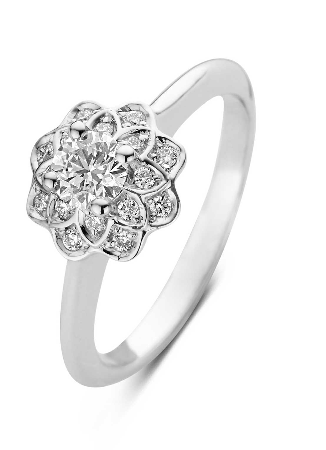 Witgouden ring, 0.75 ct diamant, Hearts & Arrows