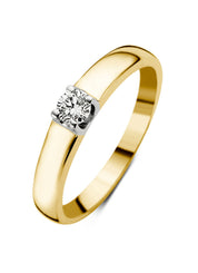 Golden solitary ring, 0.14 ct diamond, Groeibriljant