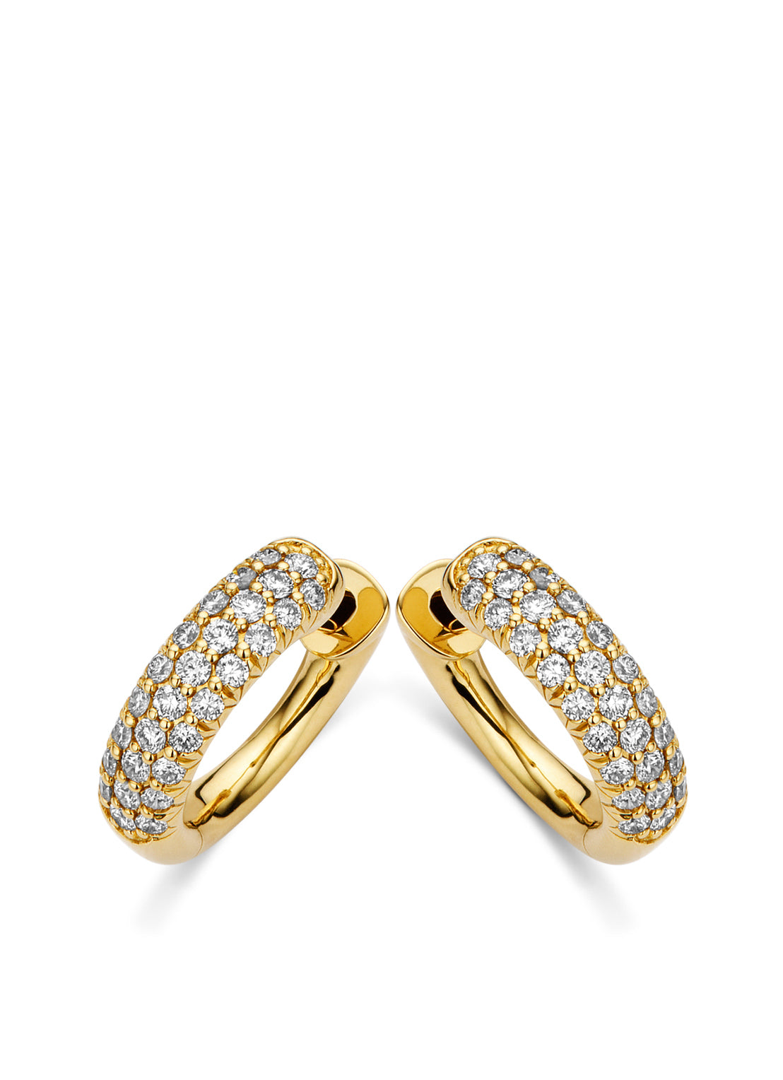 Yellow gold ear jewelry, 0.82 ct diamond, caviar