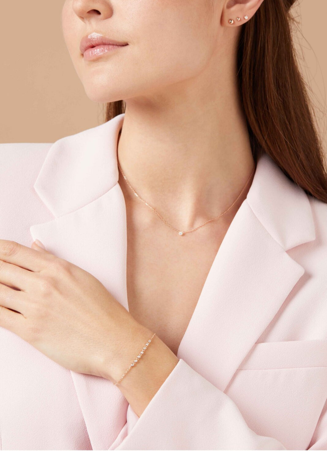 Roségouden collier, 0.05 ct diamant, Joy