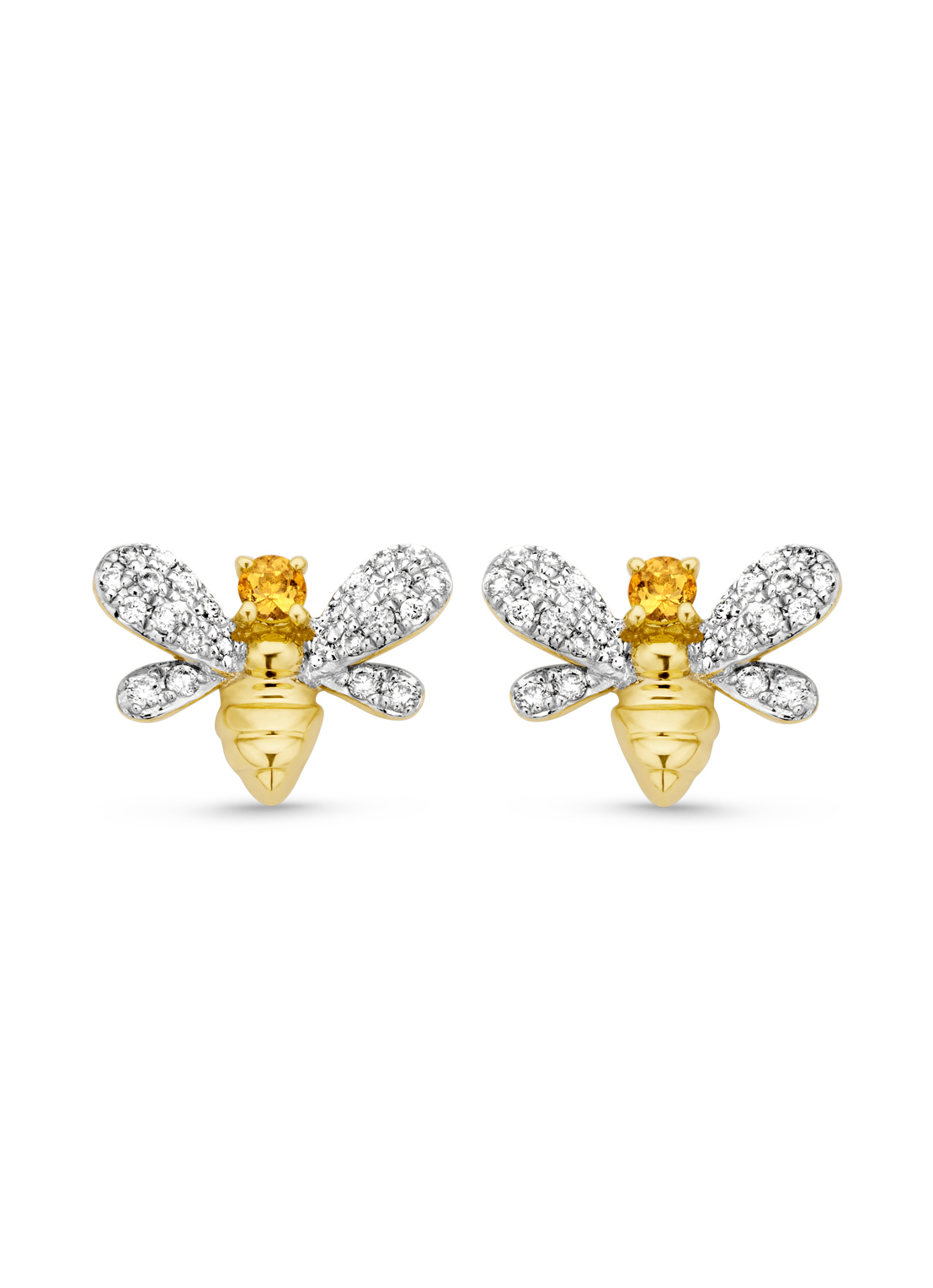 Yellow gold ear jewelry, 0.07 CT Citrien, Queen Bee