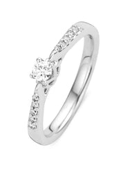 Witgouden ring, 0.18 ct diamant, Hearts & Arrows