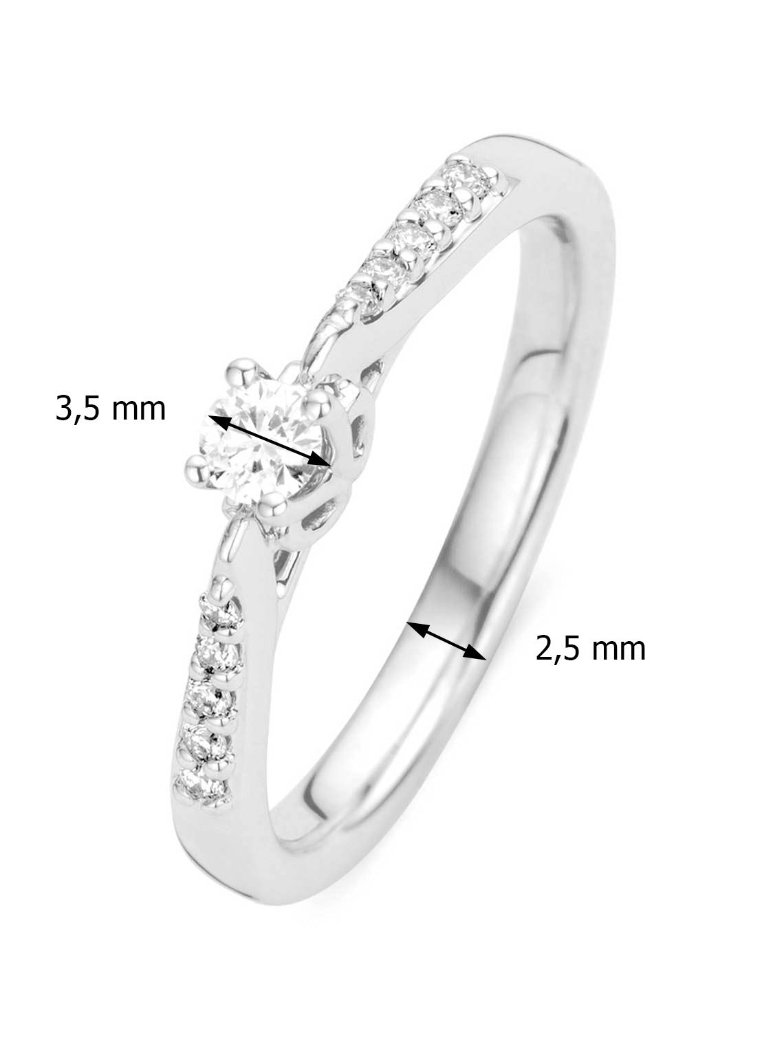 Witgouden ring, 0.18 ct diamant, Hearts & Arrows