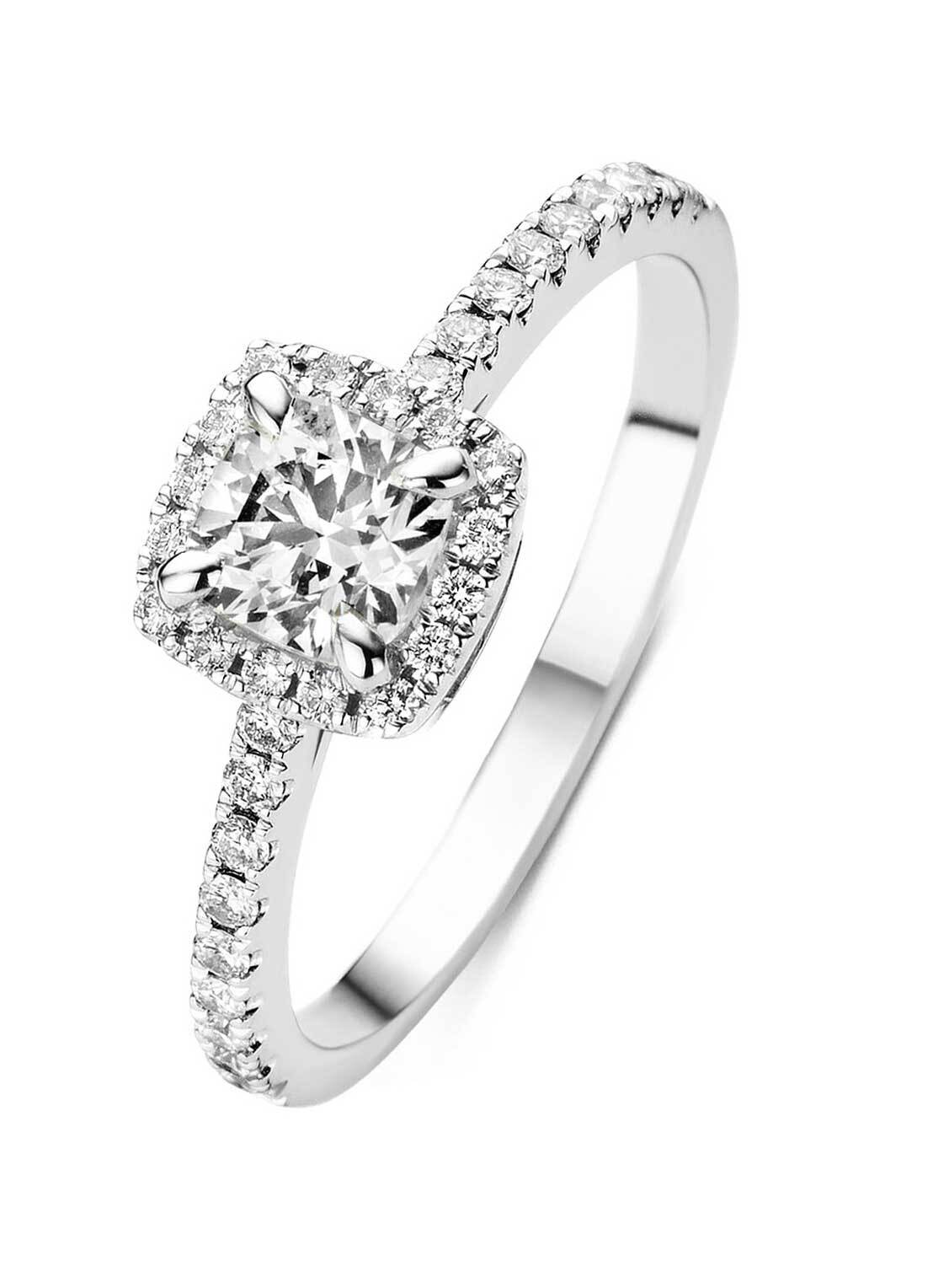 Witgouden ring, 0.88 ct diamant, Hearts & Arrows