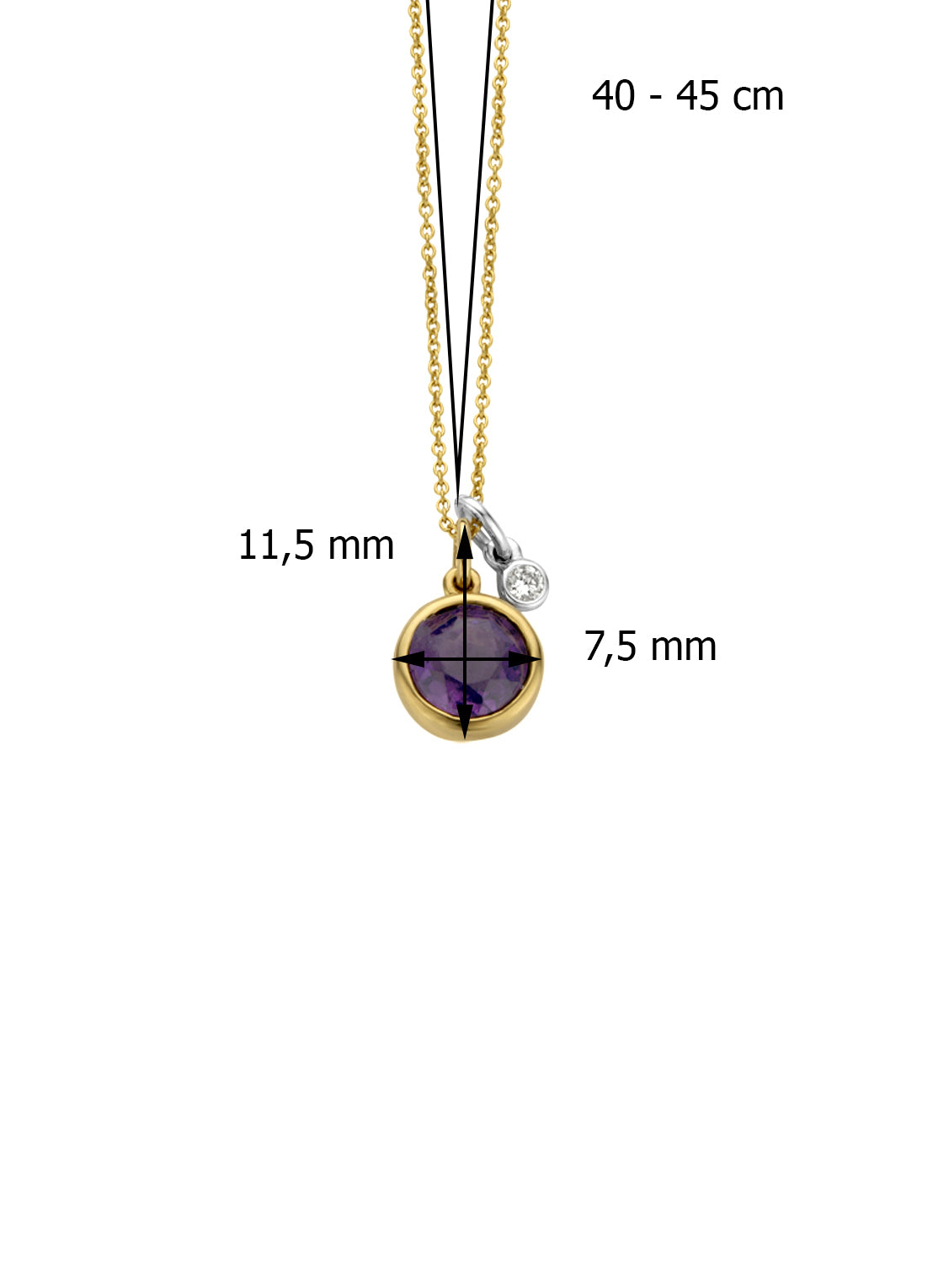 Birthstones geelgouden collier amethist, Februari