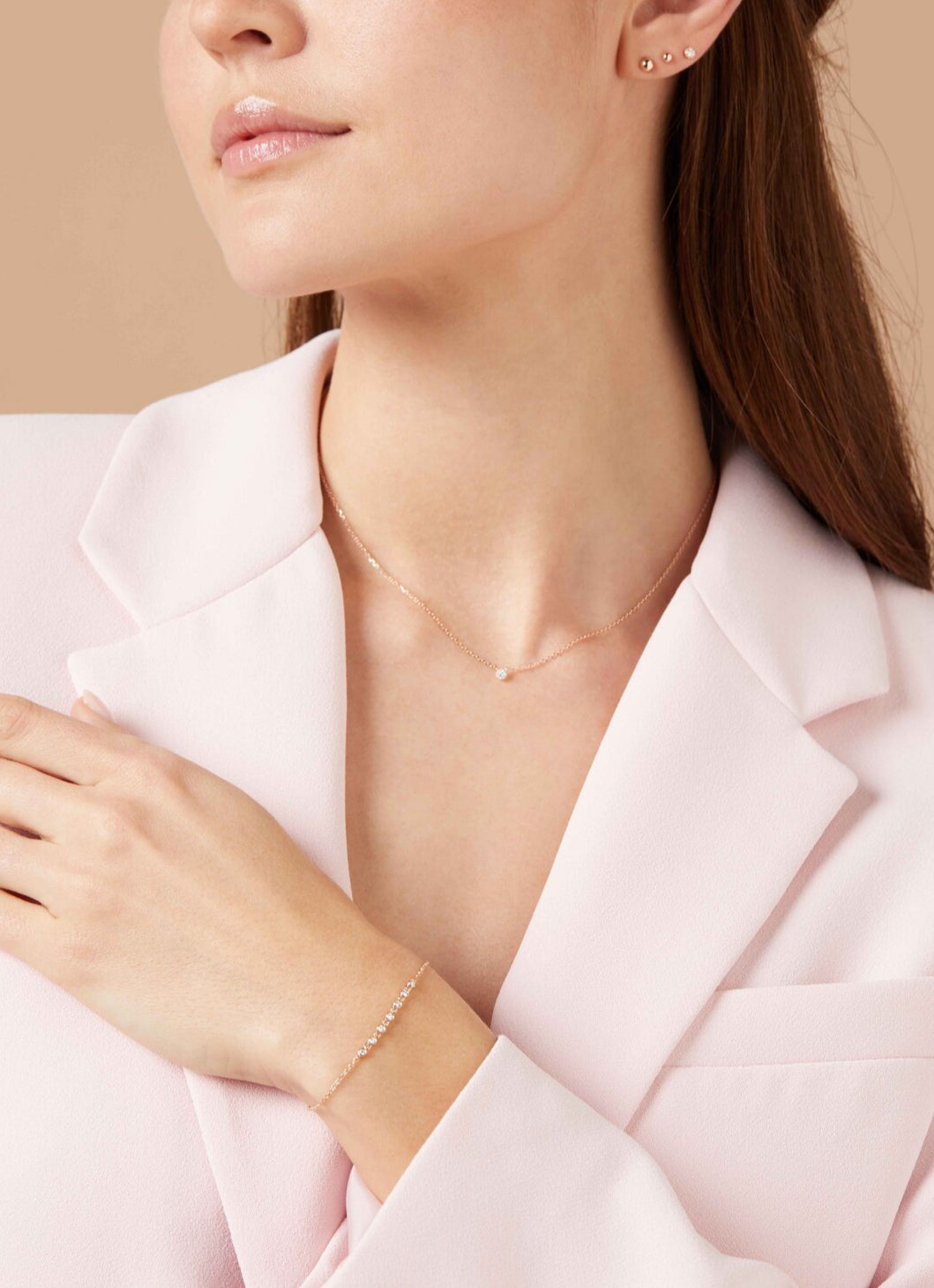 Roségouden oorsieraden, 0.06 ct diamant, Joy