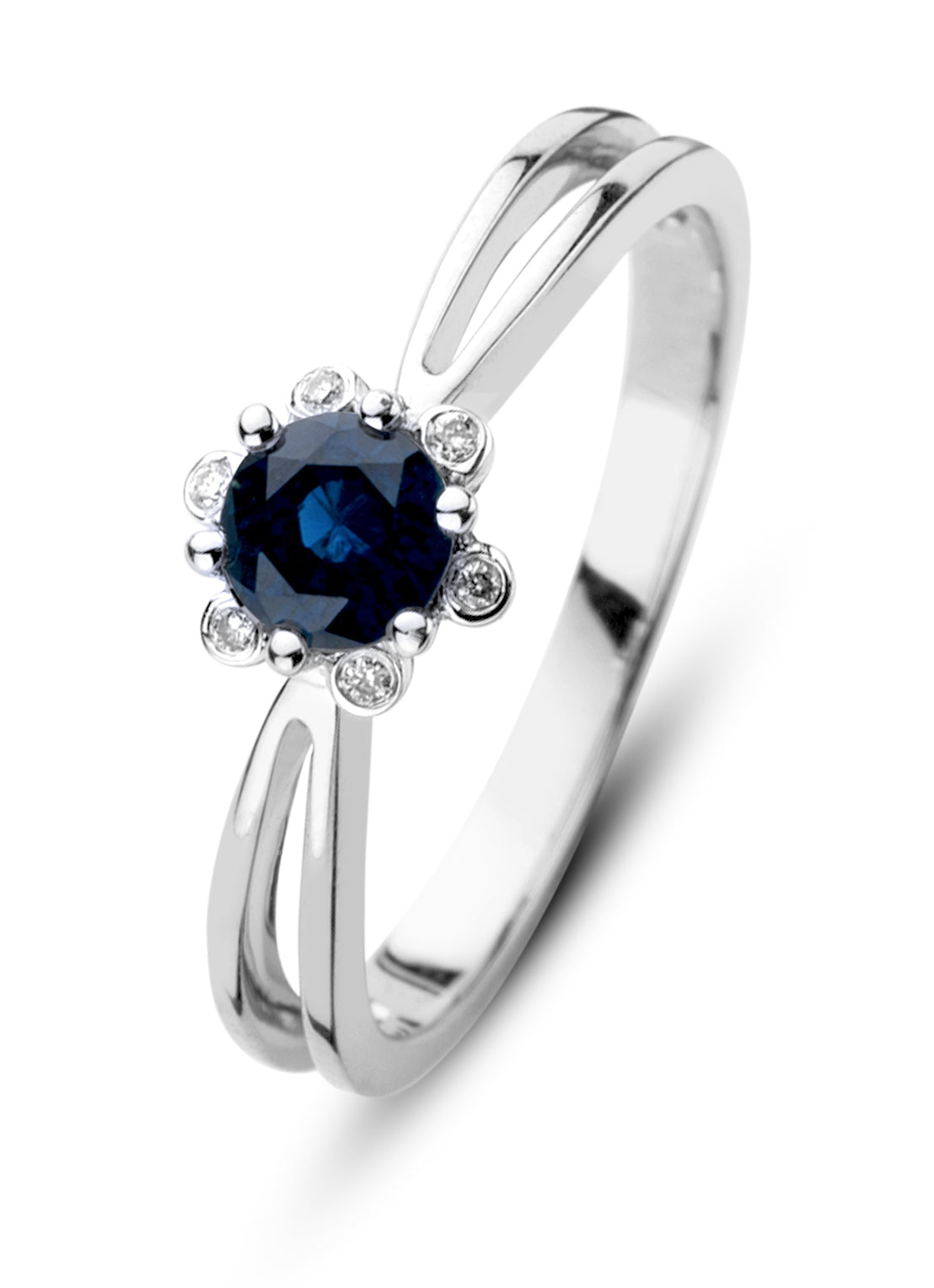 White gold ring, 0.50 ct blue sapphire, Empress