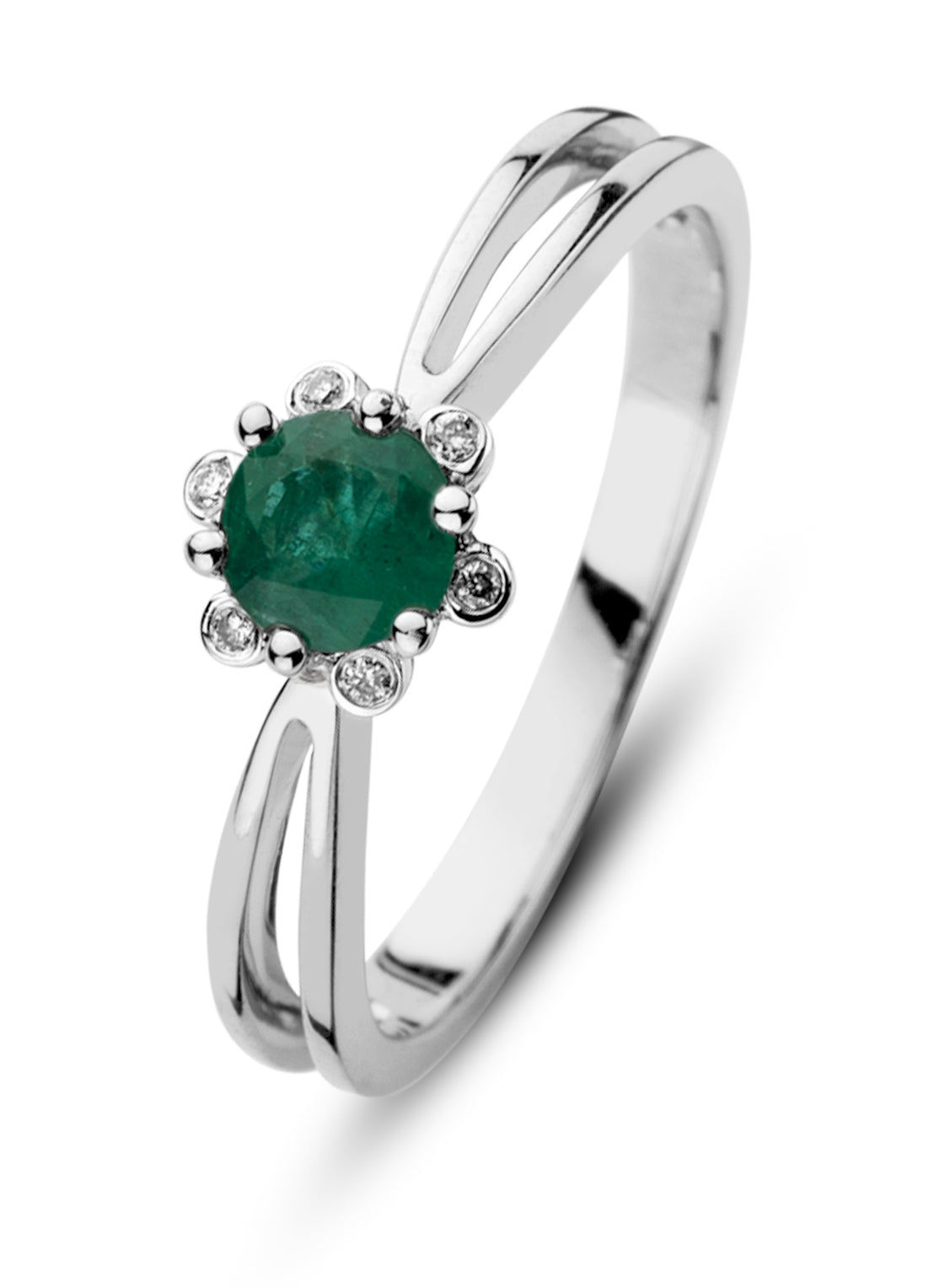Witgouden ring, 0.38 ct smaragd, Empress