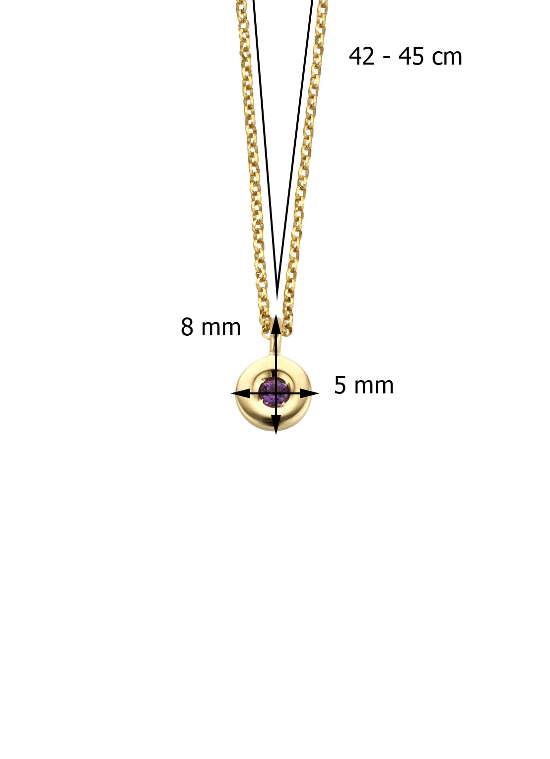 Birthstones yellow gold necklace amethyst, February