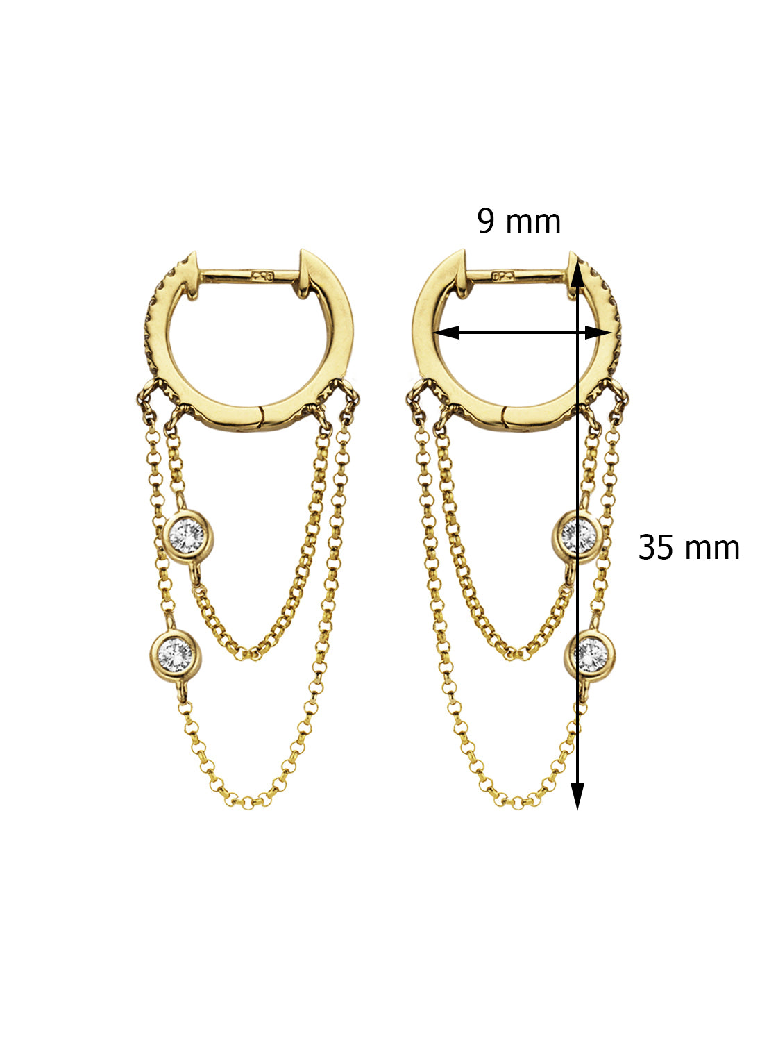 Yellow gold ear jewelry, 0.24 ct diamond, joy