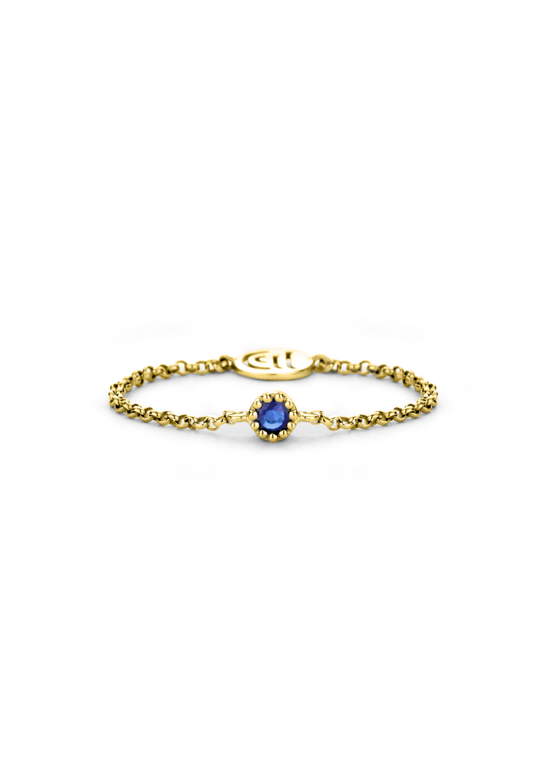 Yellow gold ring, 0.05 ct blue sapphire, joy