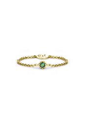 Yellow gold ring, 0.04 ct smaragd, joy