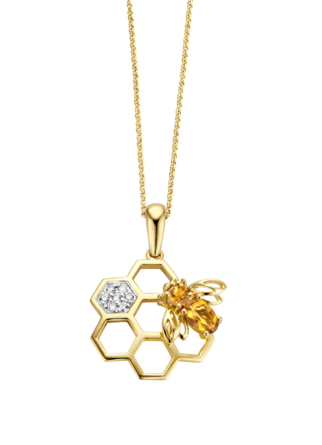 Geelgouden hanger, 0.25 ct citrien, Queen Bee