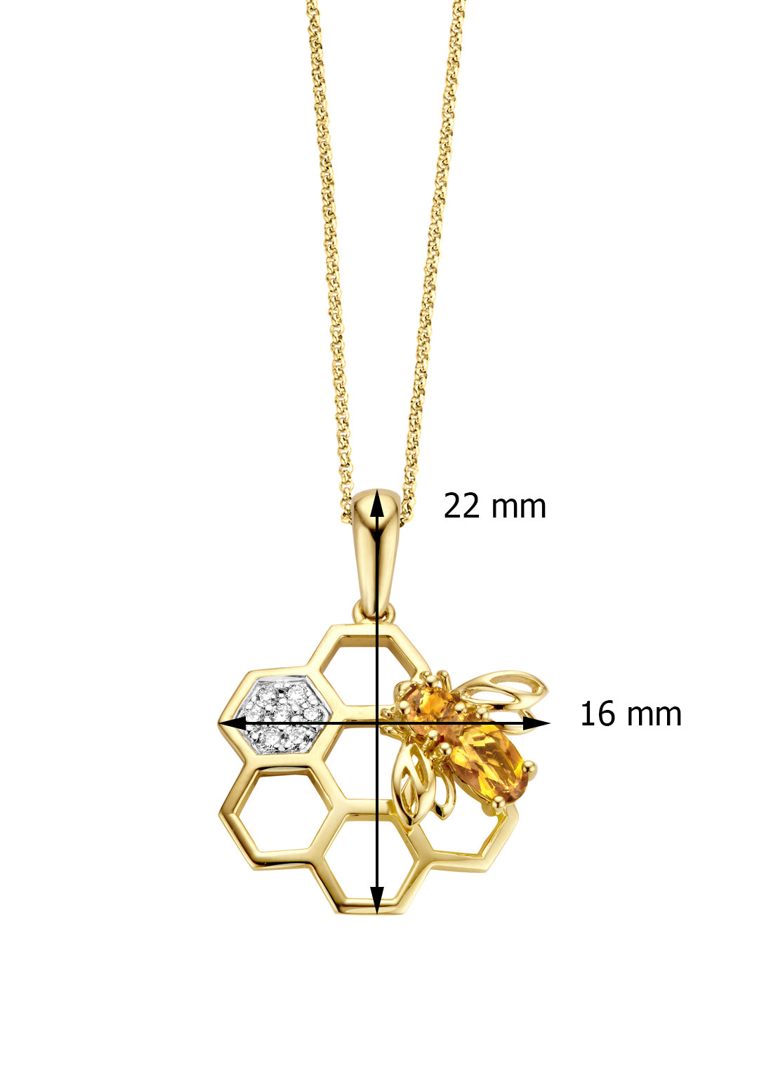 Geelgouden hanger, 0.25 ct citrien, Queen Bee