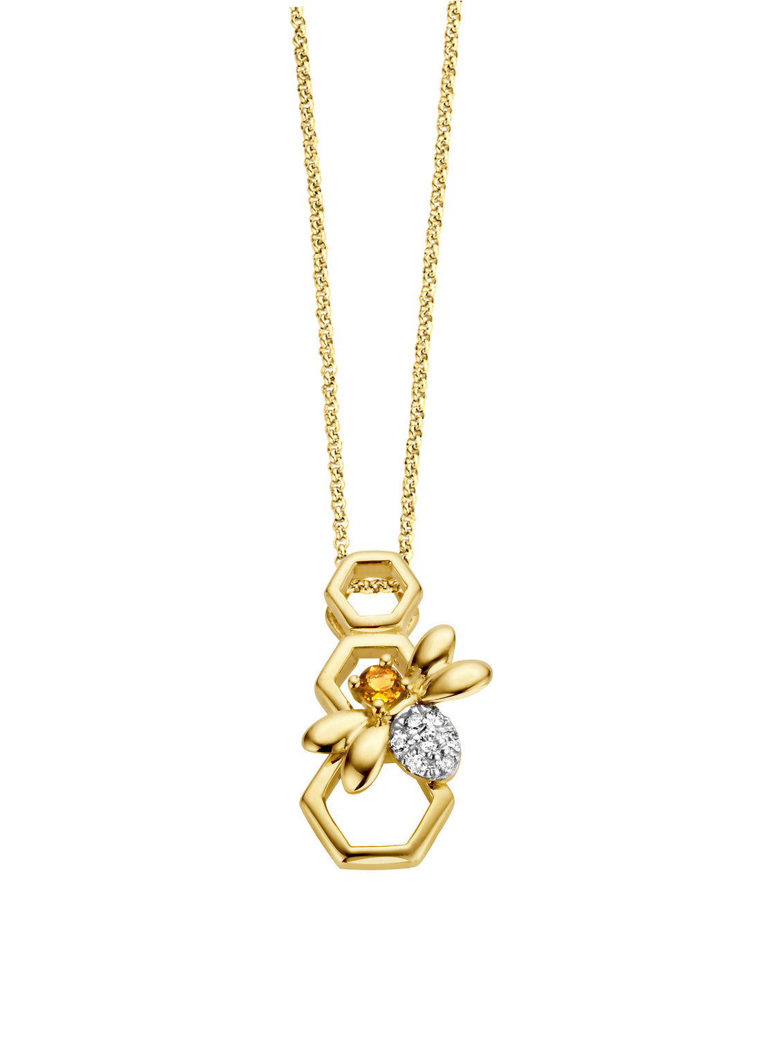 Geelgouden hanger, 0.03 ct citrien, Queen Bee
