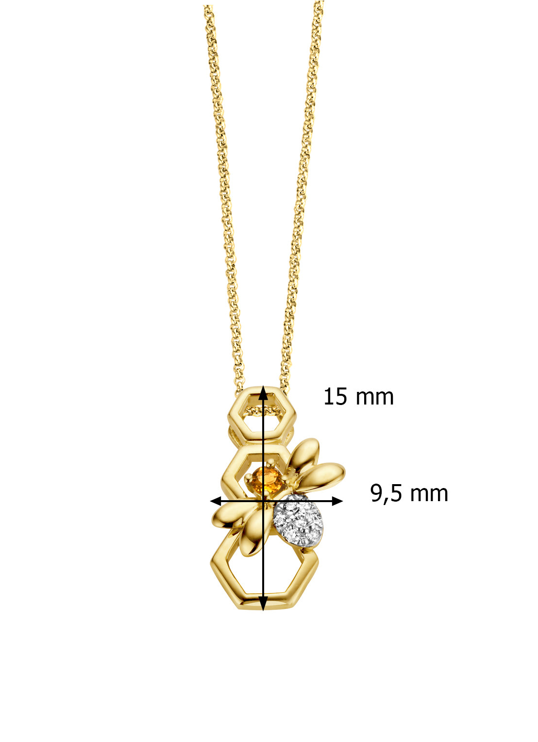 Geelgouden hanger, 0.03 ct citrien, Queen Bee