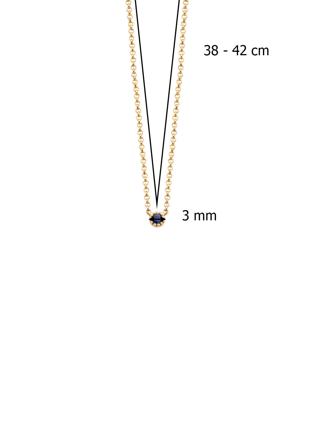 Yellow gold necklace, 0.05 ct blue sapphire, joy